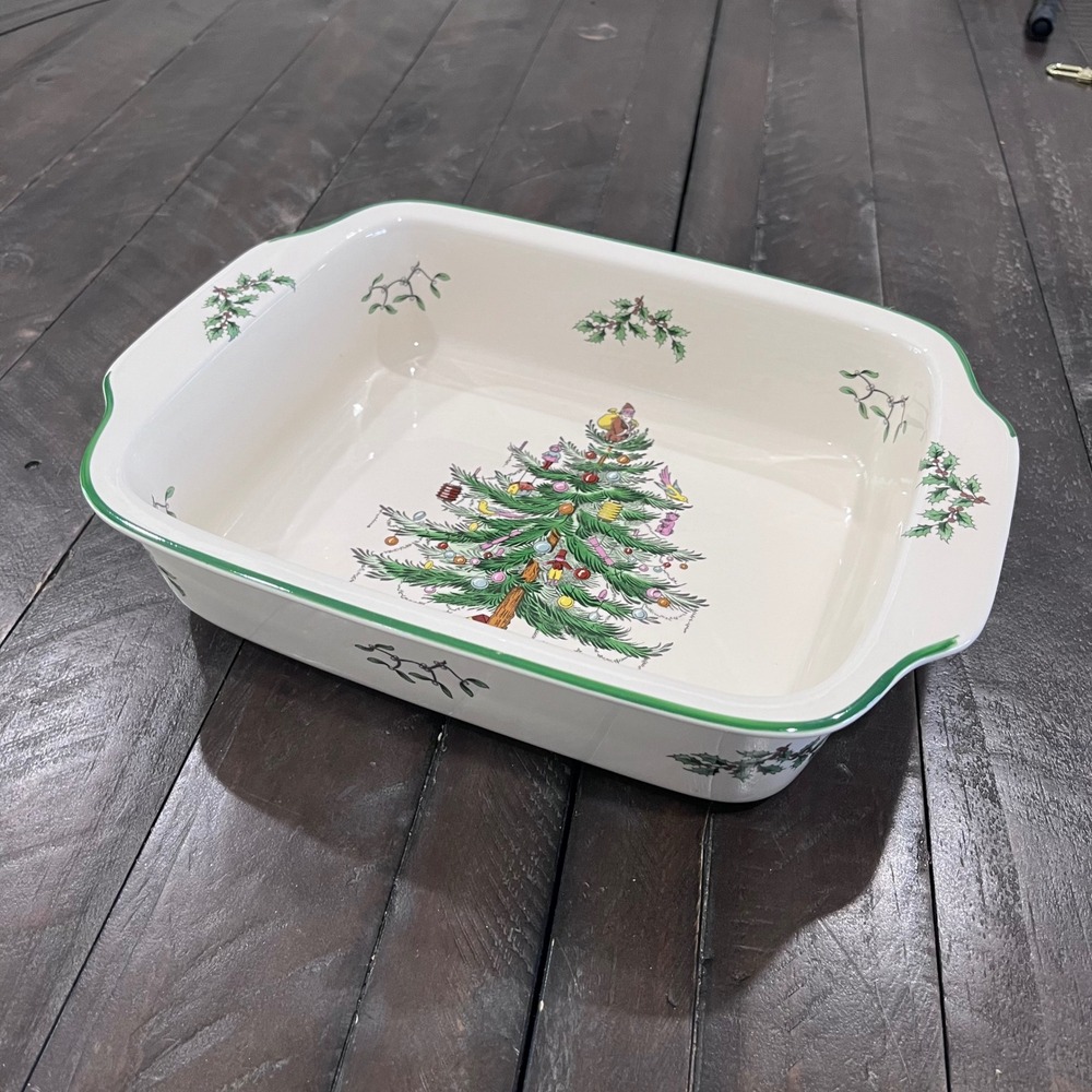 Spode Christmas Tree Rectangular Handled Baking Dish‎ 12x9.5 Casserole Baker